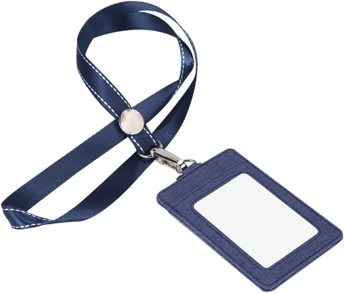 2pcs Pu Badge Holder with Lanyard Retractable Clip Double-Sided Id Card