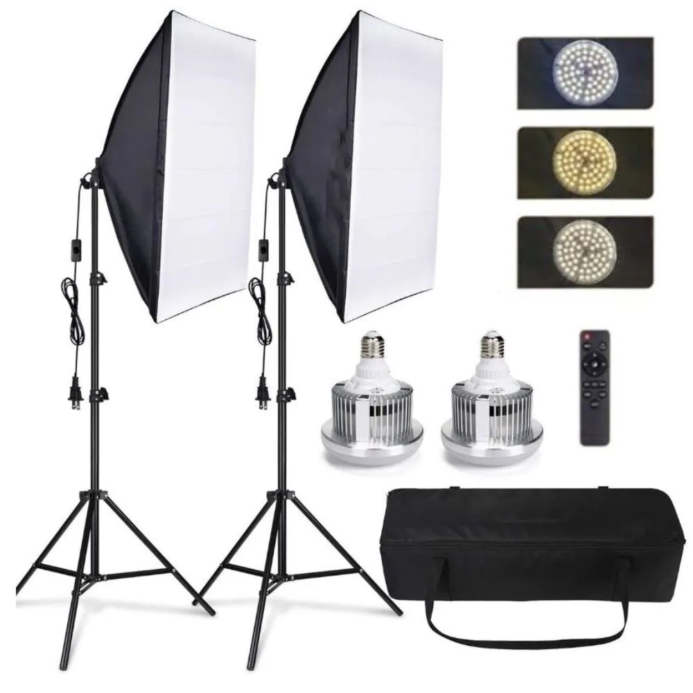 Professional LED Softbox Studio Lighting Kit - 2-Light Set + Remote (300W)