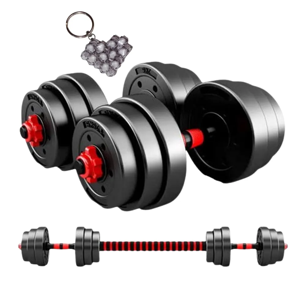 Adjustable Rubber Barbell And Dumbell Weight Set And Handmade Keyholder