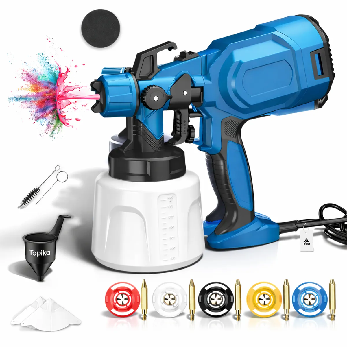 Topika - Paint Sprayer 850W with 5 Copper Nozzles, 1400ml HVLP Spray Gun