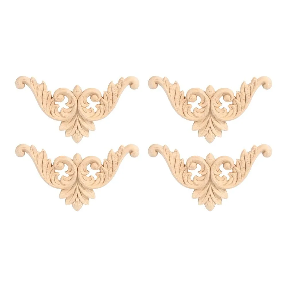 4PCS Rubber Wood Carved Corner Onlay Applique Unpainted 8 x 8cm
