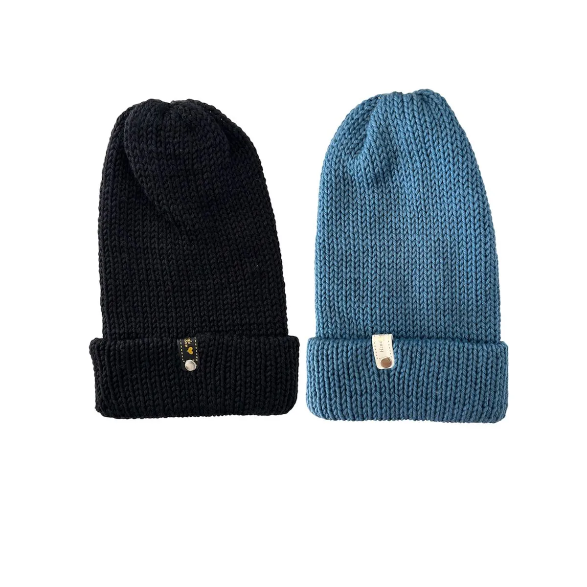 2 Double layer Pure Wool(Merino) Unisex Beanies - Black, Blue