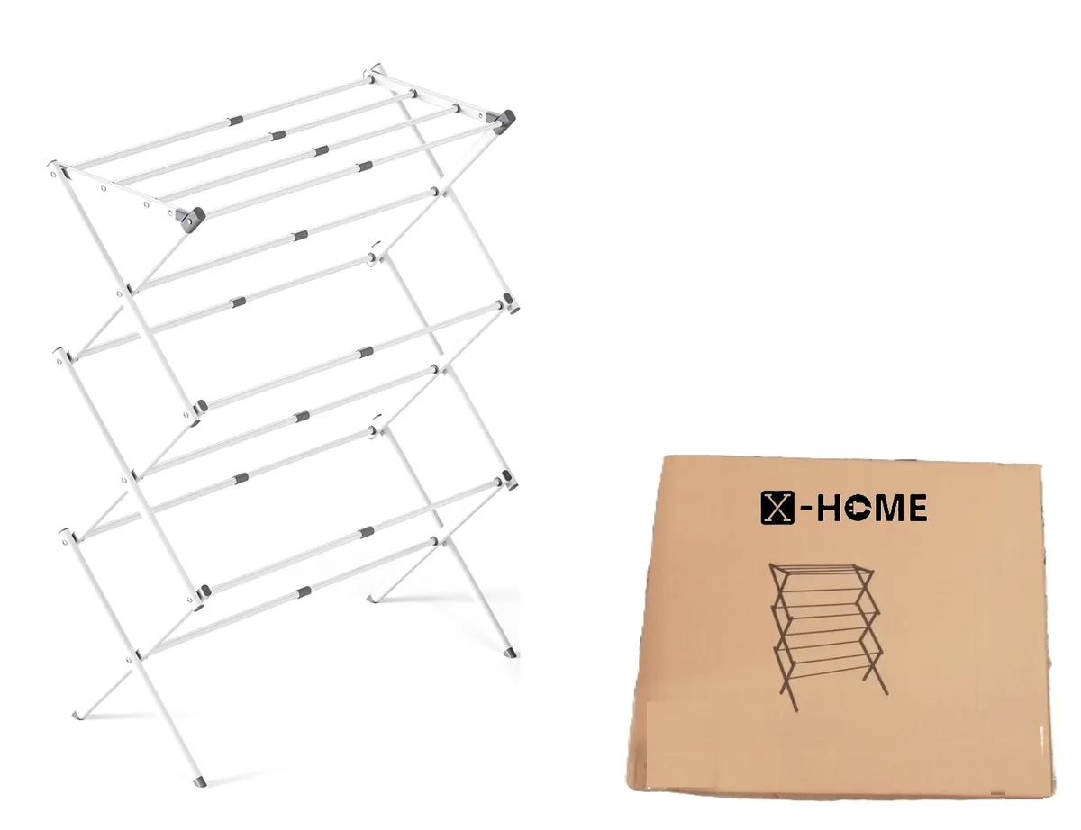 X-HOME Steel Clothing Drying Rack Horse 3-Tier Expandable Collapsible