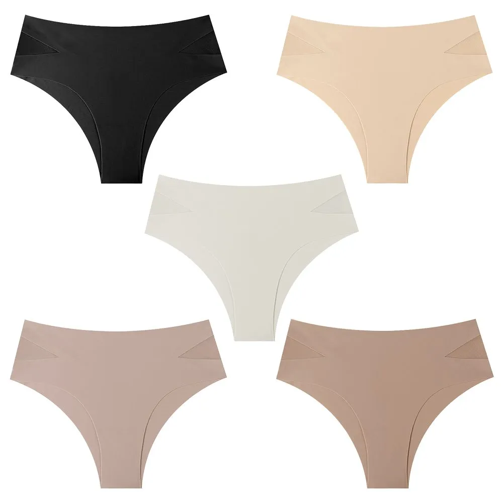 Women's Underwear Ice Silk Seamless Panties for Young Ladies - Pack of 5