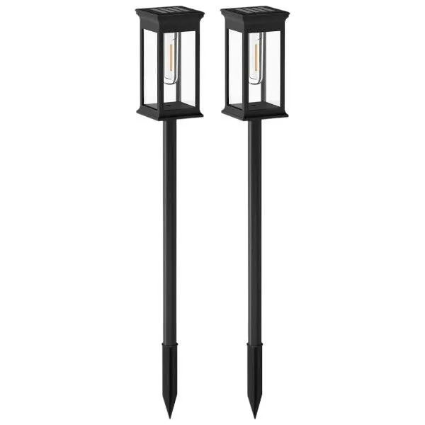 2 Piece Waterproof Outdoor Pathway Lights With Solar Panels & Sensor -Black