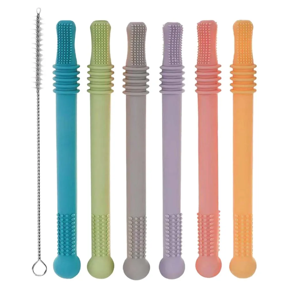 7 Pcs Teether Tube Toddler Chewing Toy Baby Silicone Teething Toy