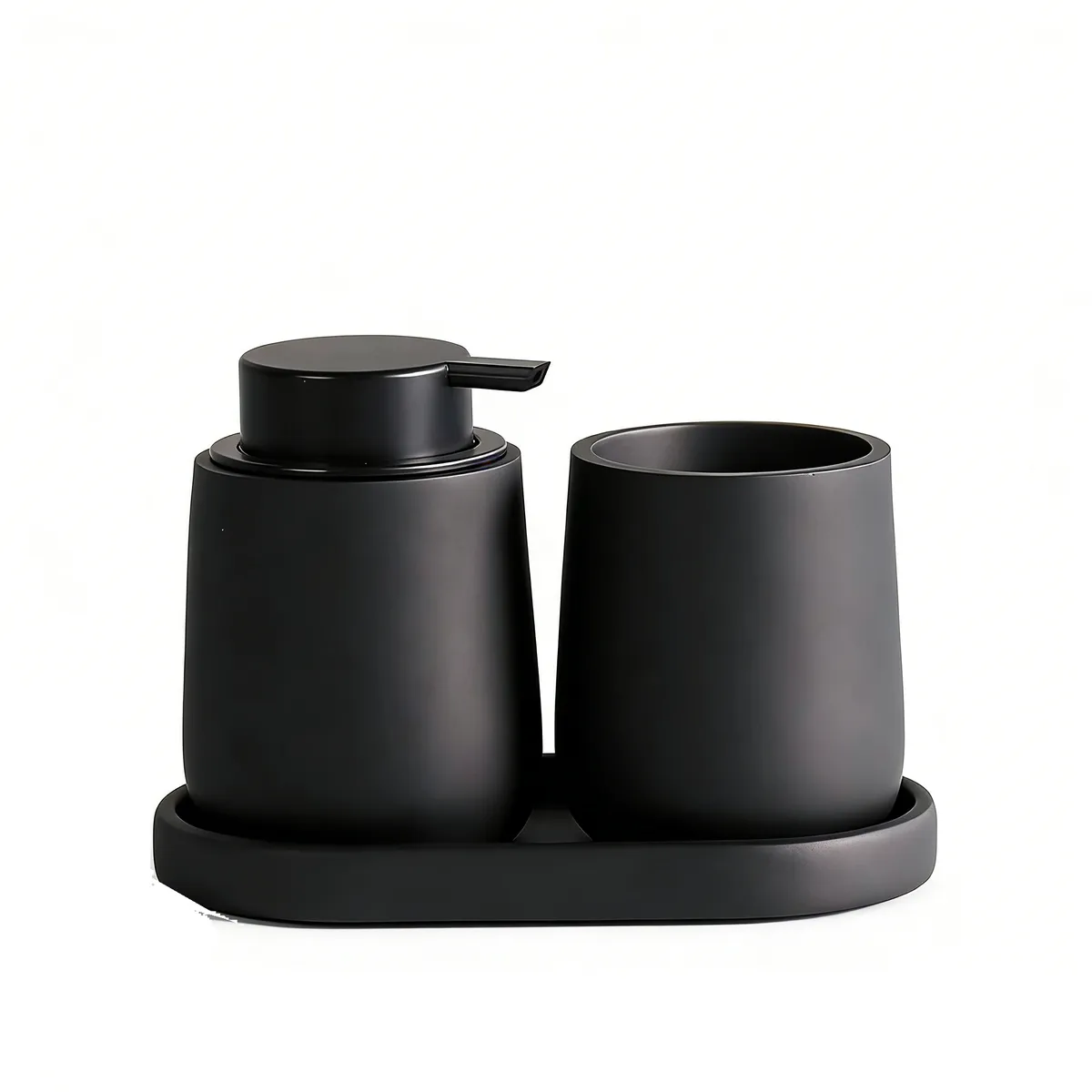 Bathroom Accessories Set, 3 Pieces, Soap Dispenser with Cup and Bowl, Black
