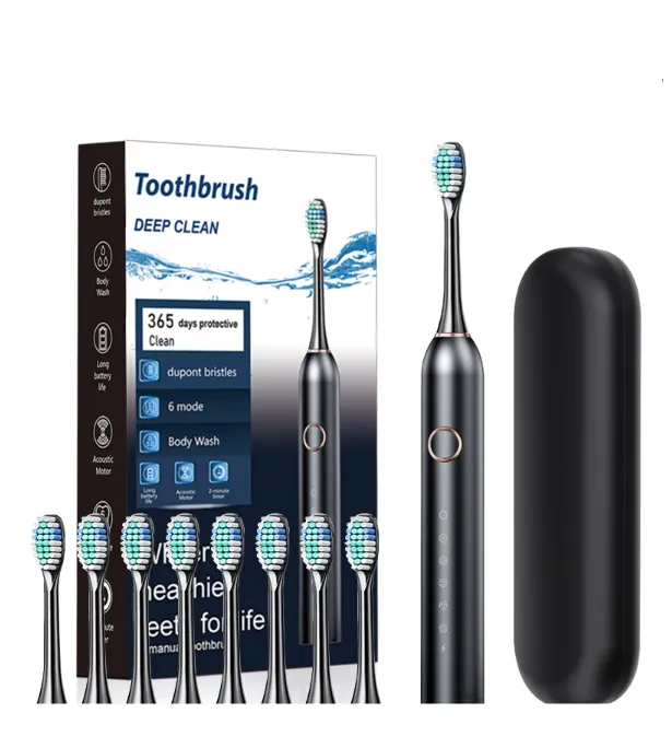 Rechargeable Electric Toothbrush for Adults and Kids 6 Modes - Black