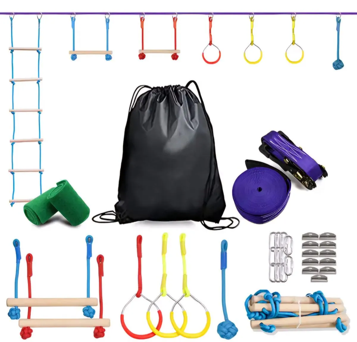 7-Piece Slackline Obstacle Course Set - Max Weight 160 kg