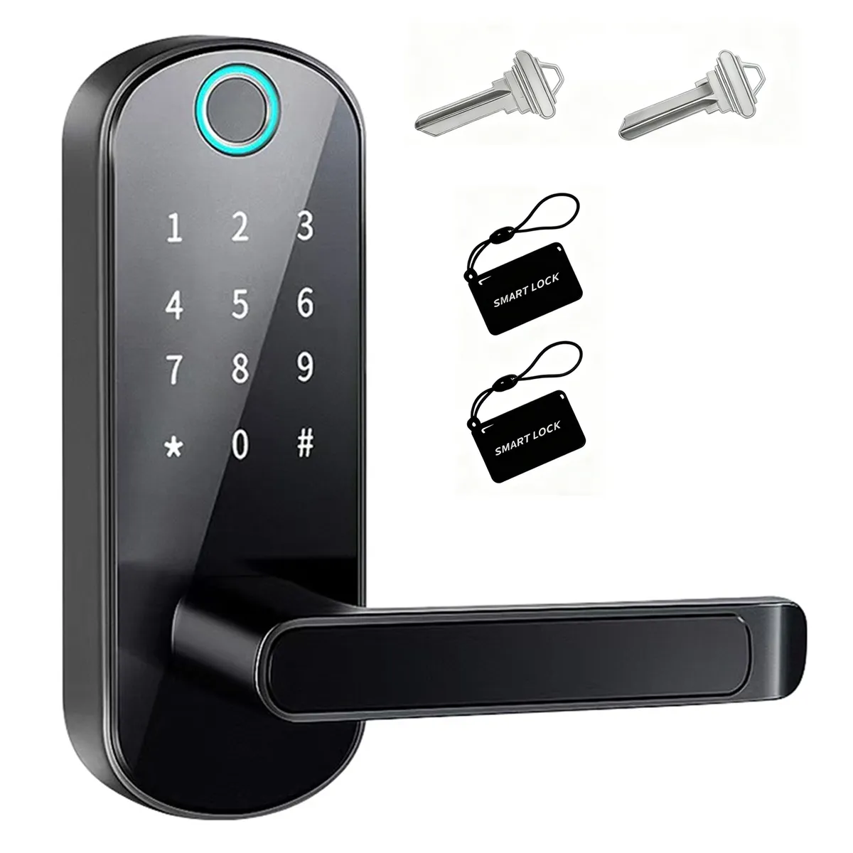 Fingerprint Smart Door Lock with App, PIN, RFID Card & Key Access