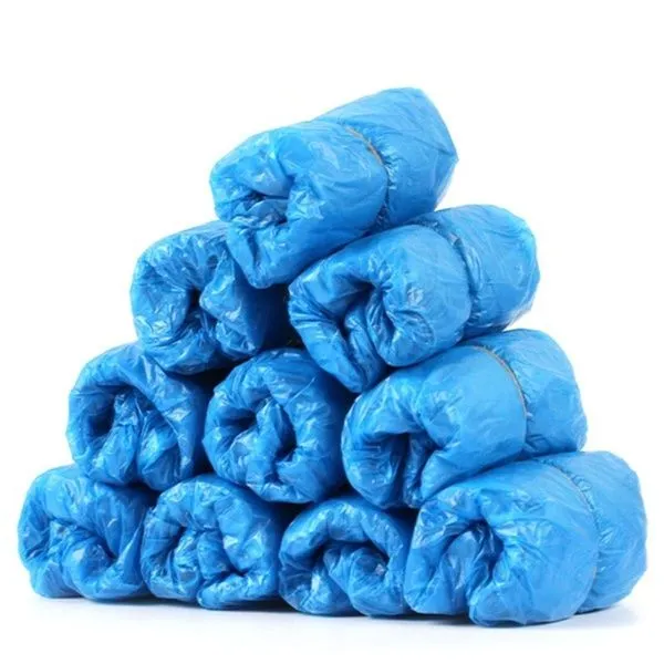 Disposable Plastic Shoe Covers - 100 Pack - Blue