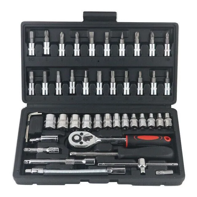 Socket Set Ratchet Torque Wrench Combo Tool Kit - Black