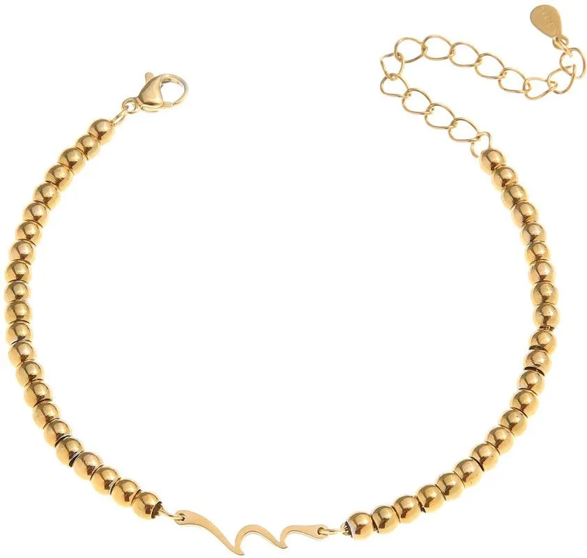 New Stainless Steel Gold Bead Sea Wave Pendant Bracelet for Women