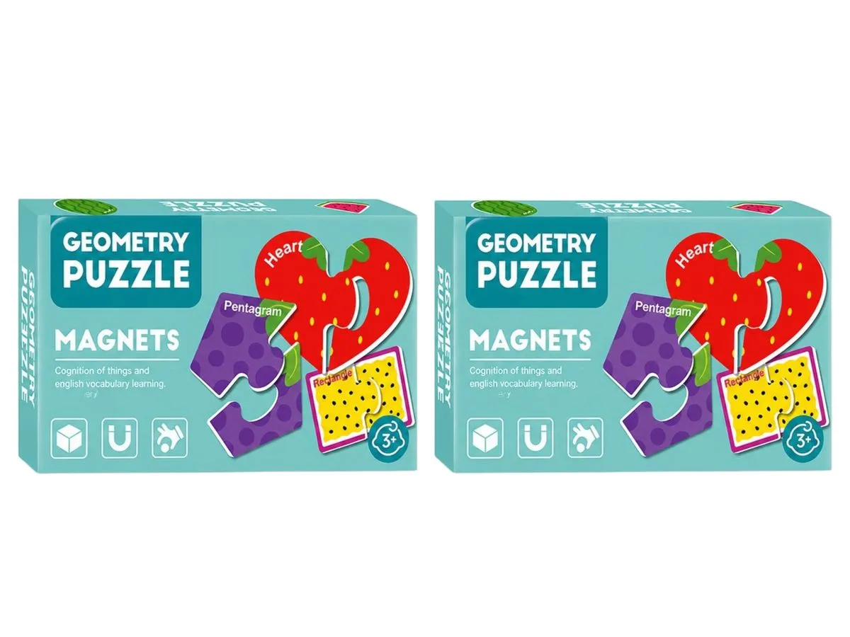 2 Pack Geometry Magnetic Wooden Puzzle Set for Kids