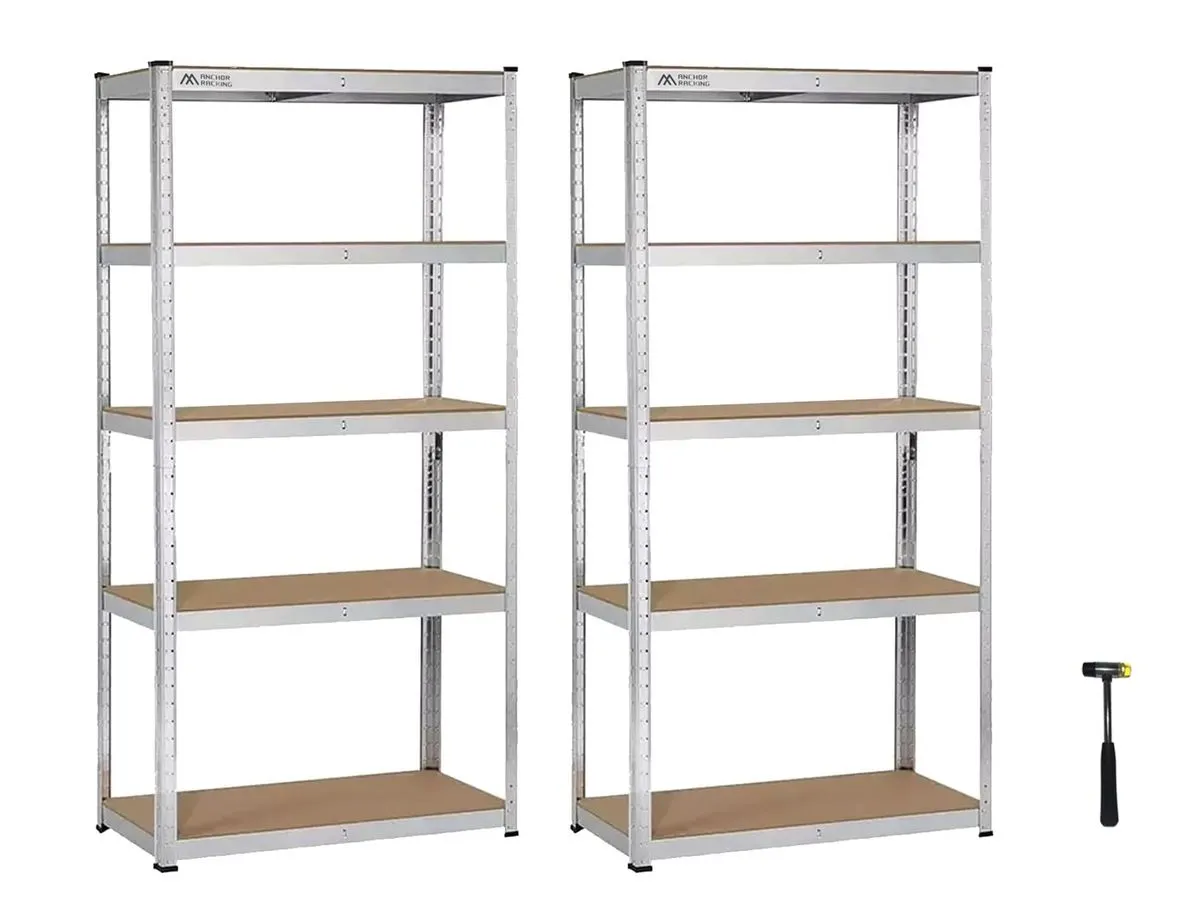 Anchor 2x 5-Tier Steel Racking 150x75x30cm |150kg/Shelf | Boltless + Mallet