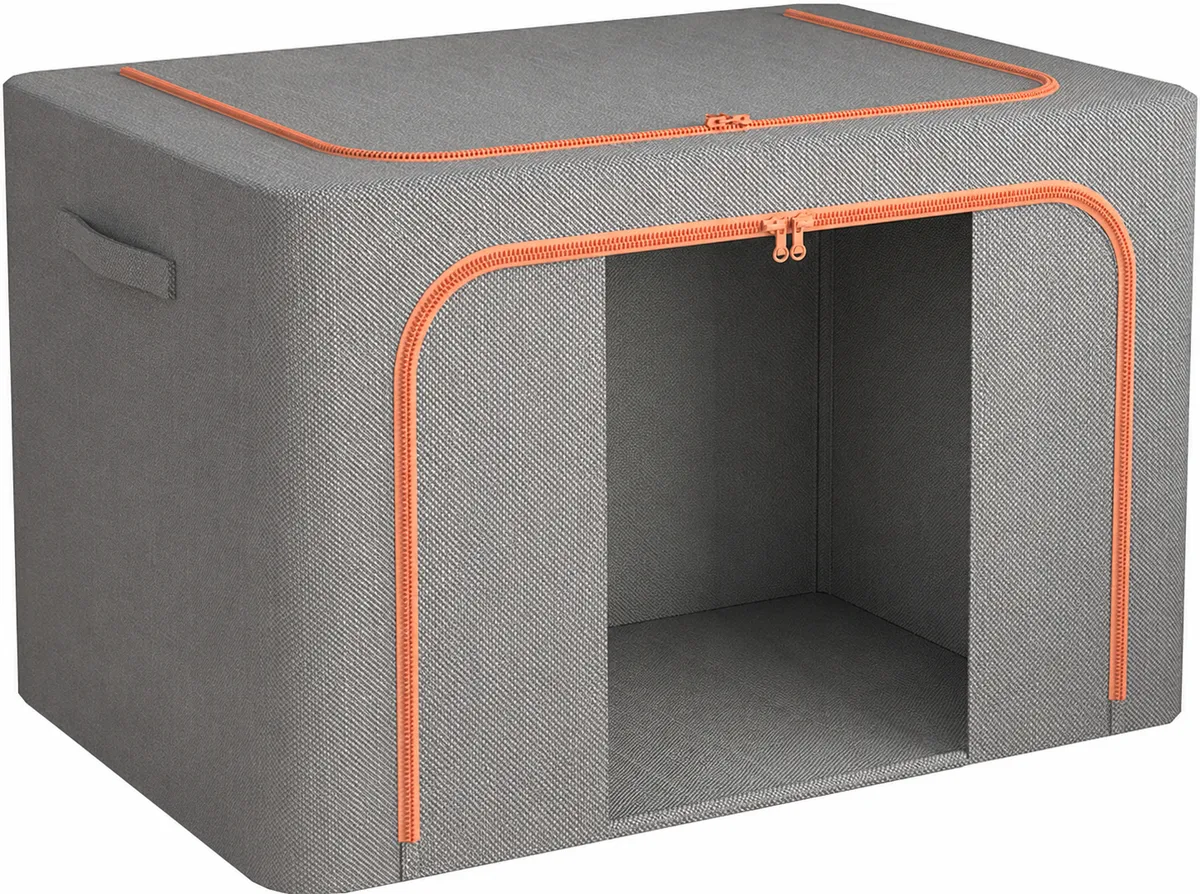 66L Grey Clothes Storage Bags with Lids and Clear Window