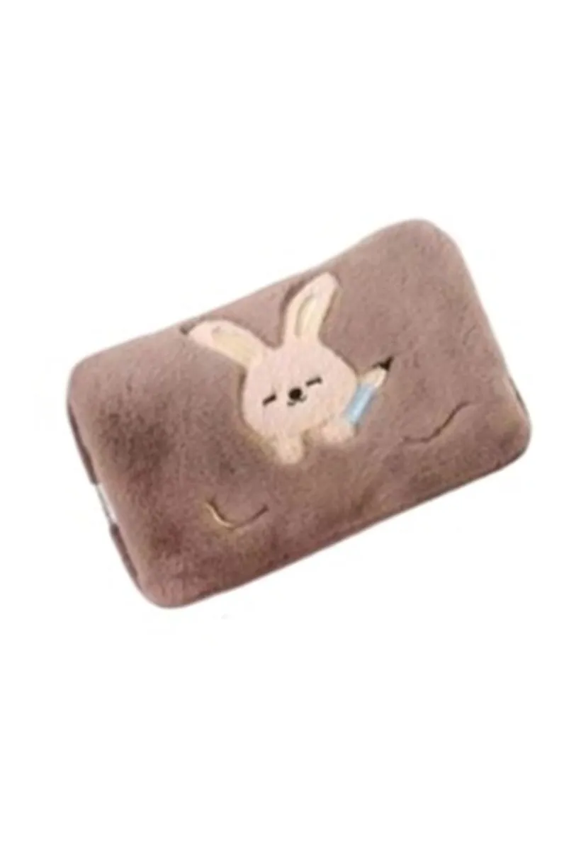 Rechargeable Electric Heating Cartoon Design Plush Hot Water Bottle - Brown