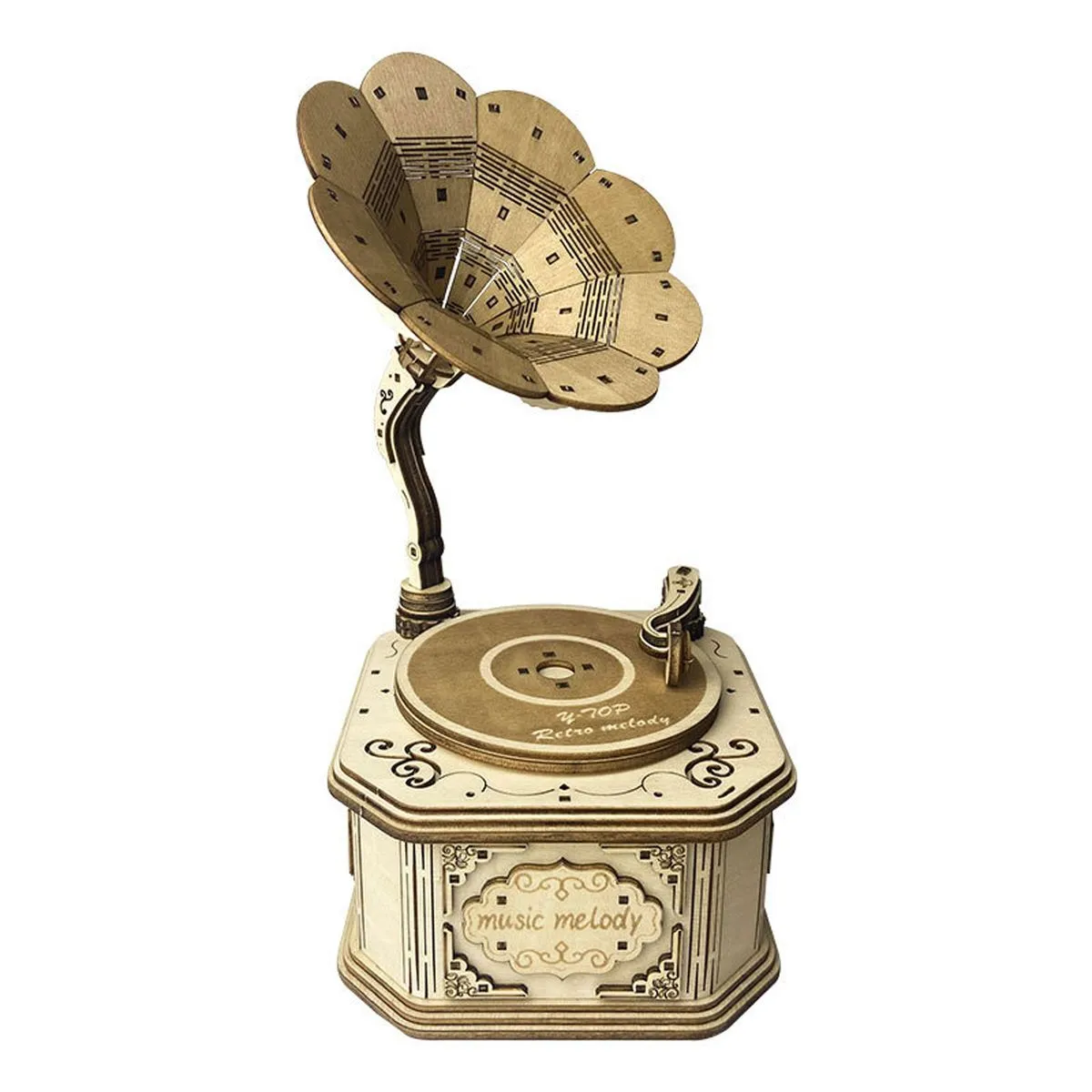 Wooden Retro Phonograph Music Box Model Set Assembly Model