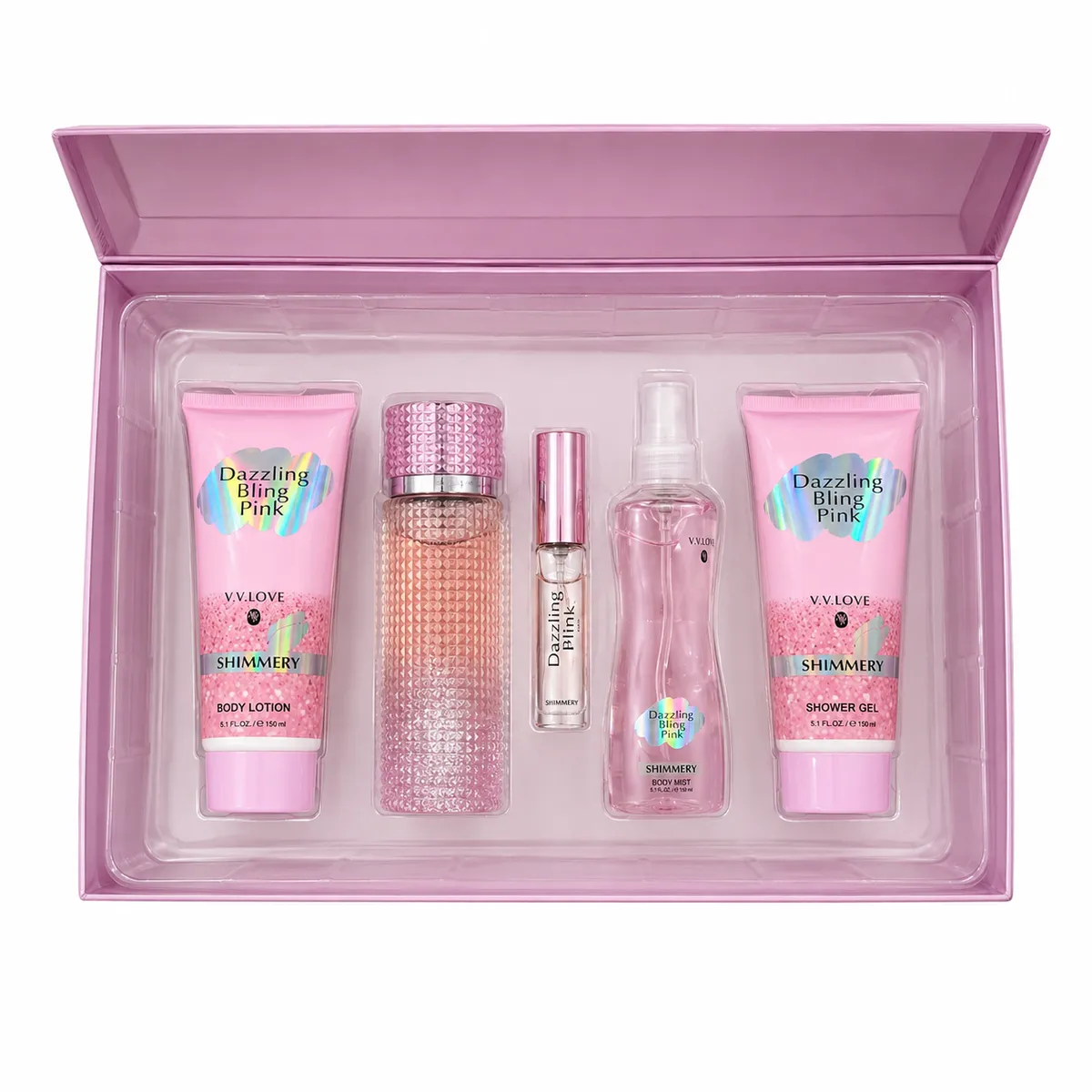 Dazzling Bling Pink Luxury Body Care Gift Set 5pc Fragrance Set for Women