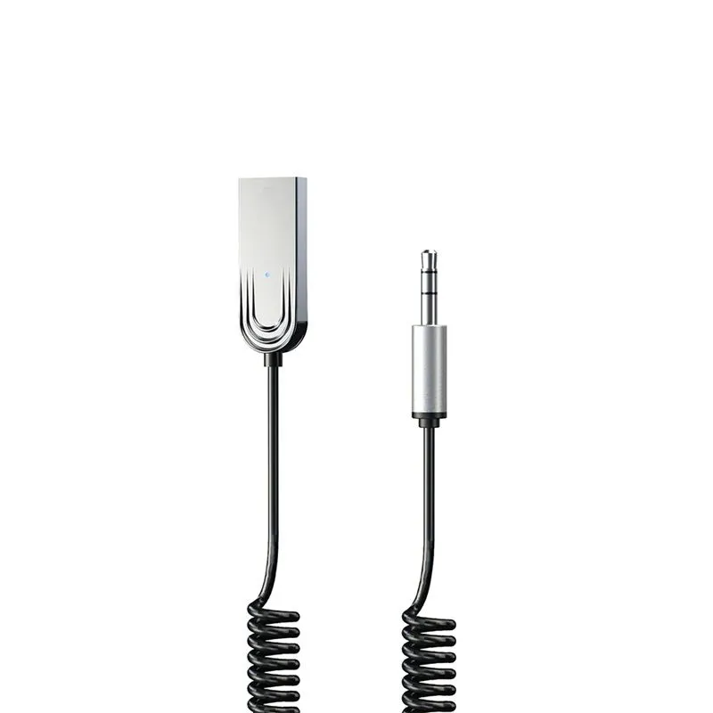 Bluetooth 5.3 Wireless Audio Receiver with Built-in Mic & Spiral AUX Cable