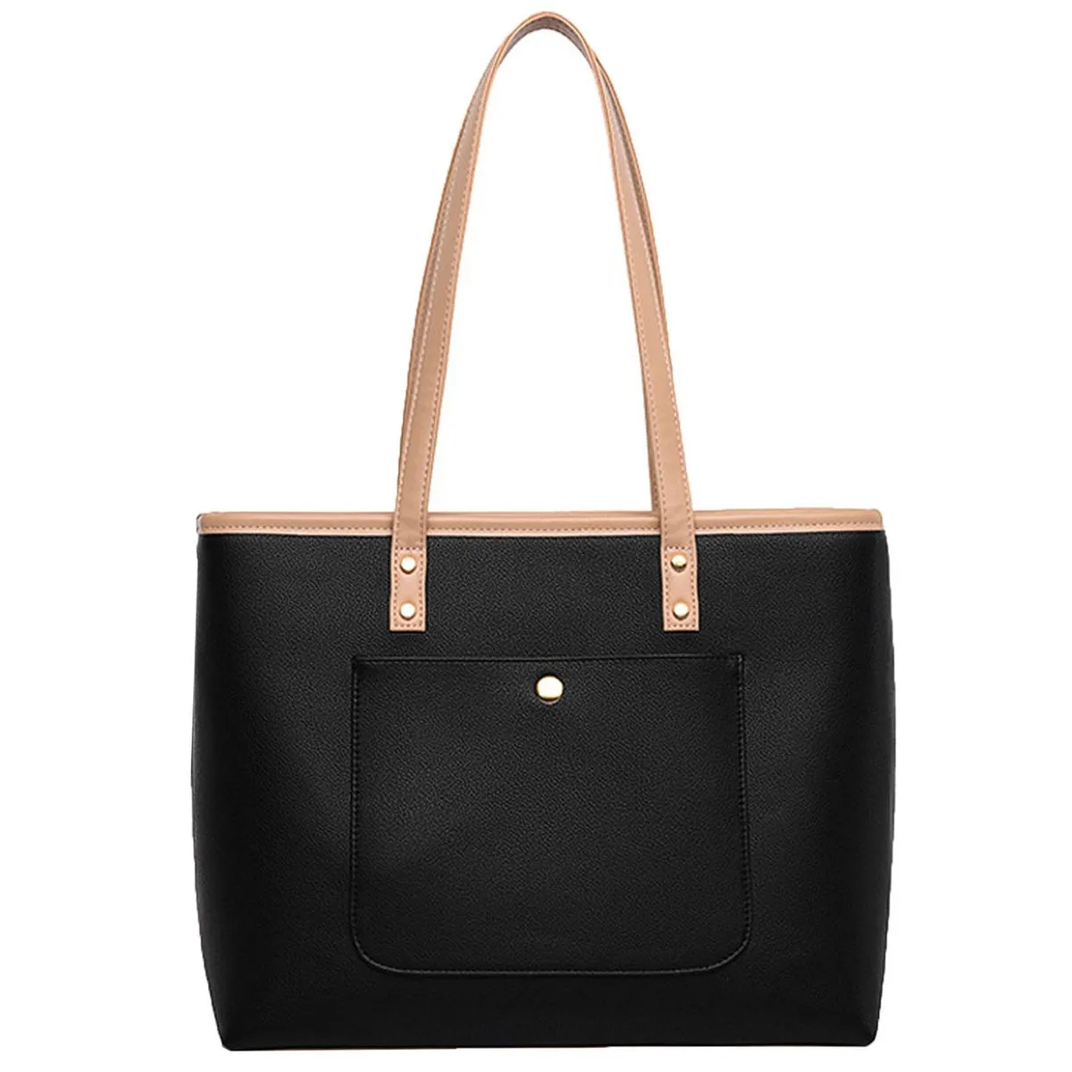 Large Work Laptop Bag PU Handbags Office Tote Bag Briefcase 15.6 inch - black