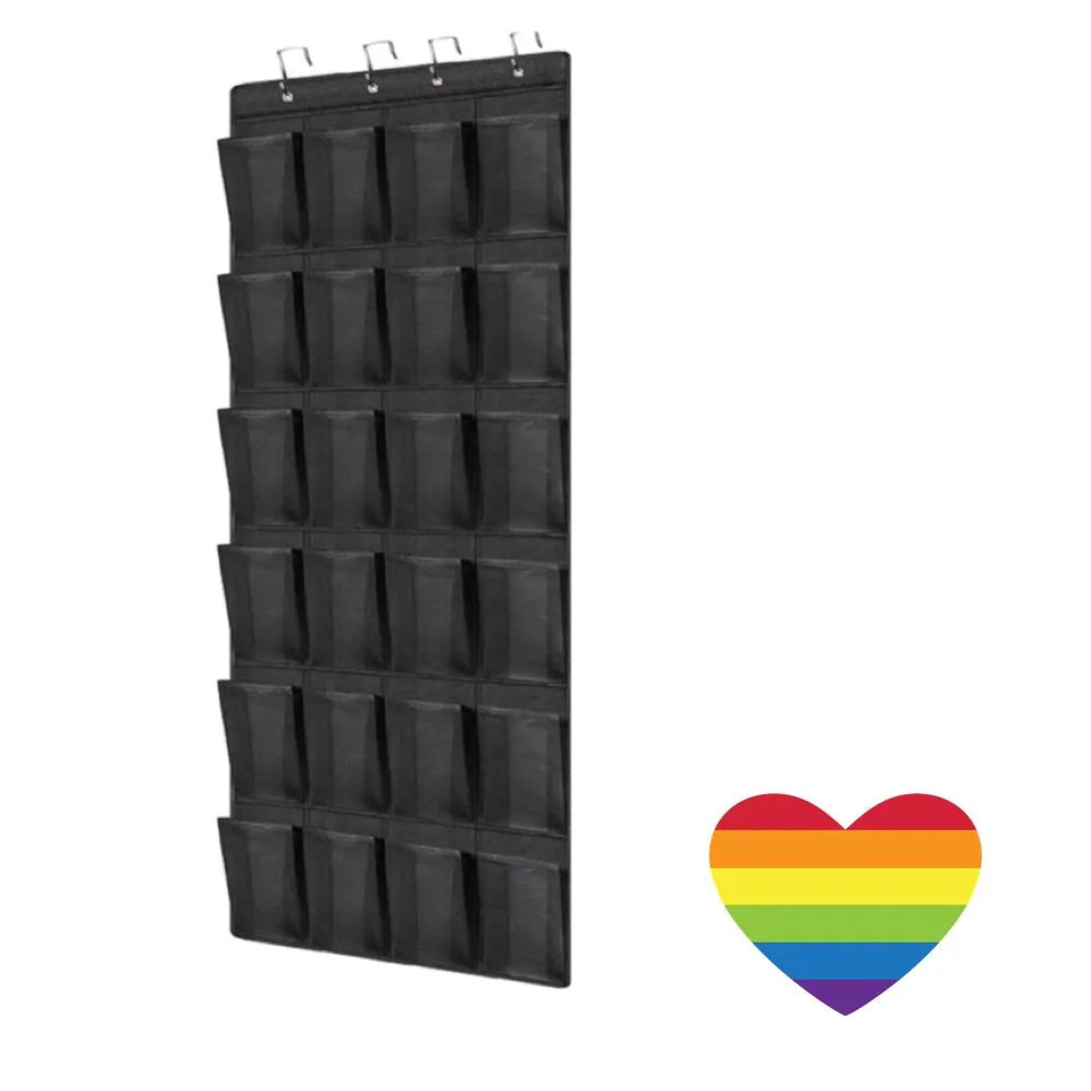 Home Storage 24-Large Mesh Pockets Shoe Organizer Rack Hanging with Heart - Black