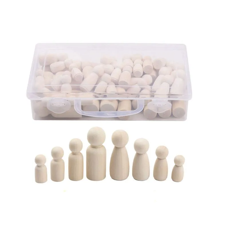 60 Piece Unfinished Wooden Figures Peg Dolls for Kids DIY Art Craft