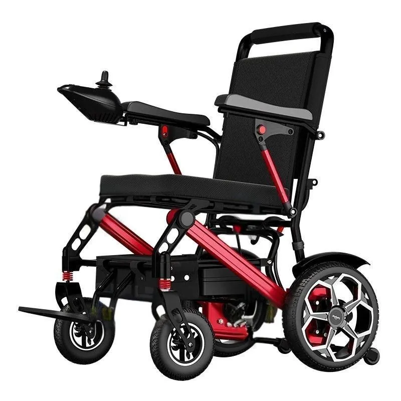 Foldable Electric Wheelchair 400W- 24V 12A Lithium Battery- Red & Black - Red