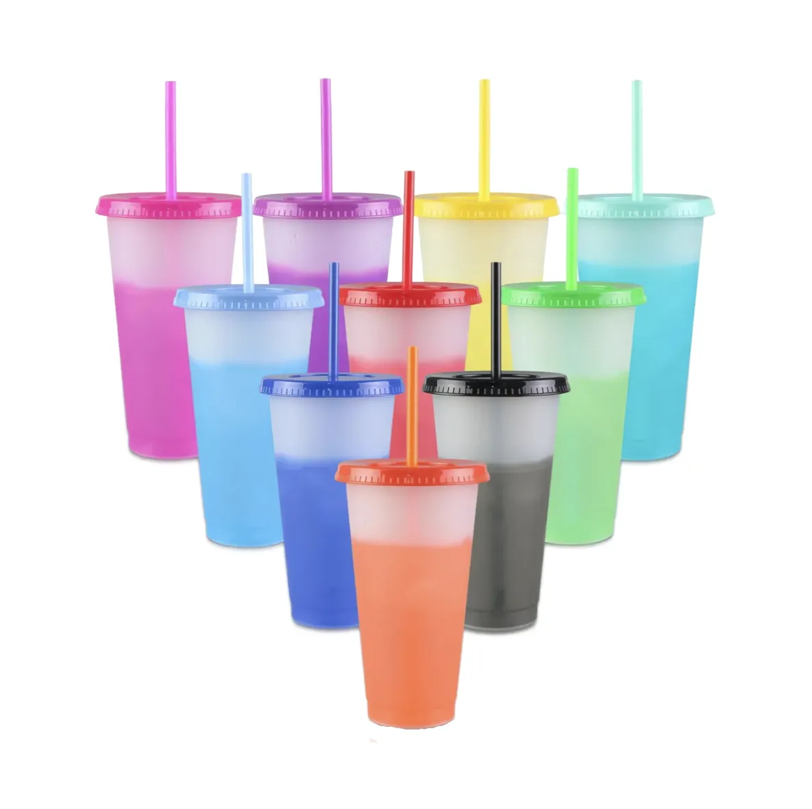 10-Pack 24oz Color Change Cups w/ Lids, Straws for Parties, Travel