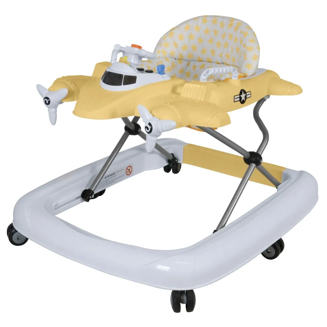 Baby Links Aeroplane Baby Walker with Music and 3 Height Adjustments - Yellow