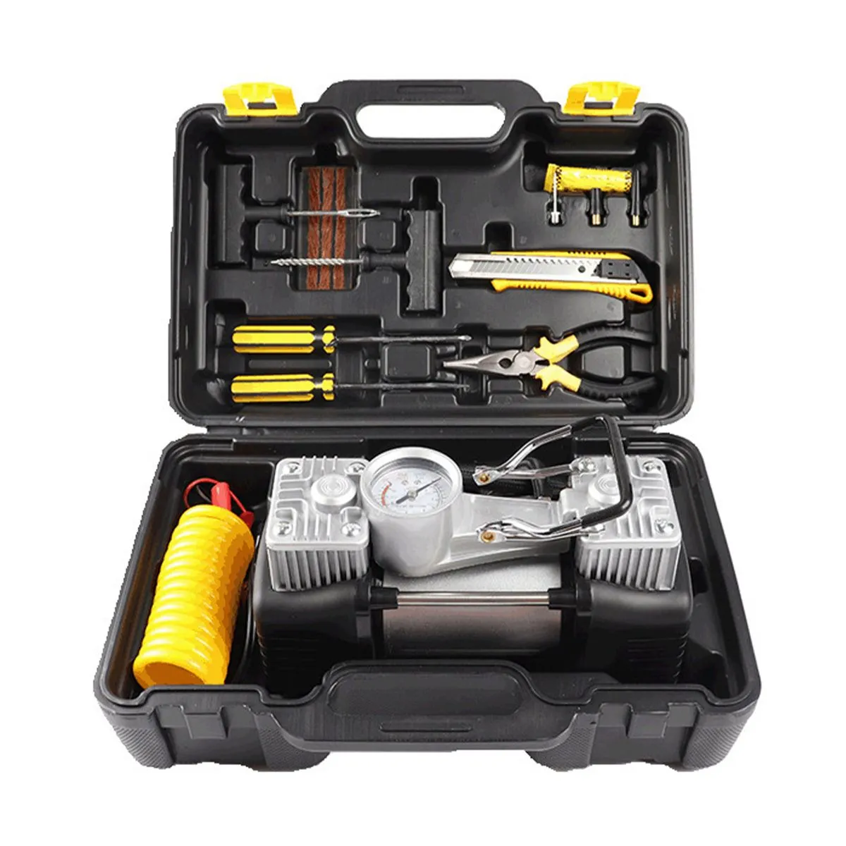 Dual Cylinder Air Compressor Pump with Tool Kit 12V 150PSI Portable Pump