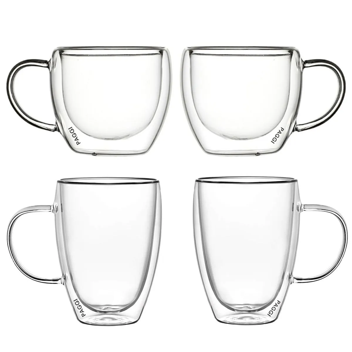 4pc Glass Cups Double Walled Espresso Glasses Coffee Mugs, 12Ozx2+5Ozx2
