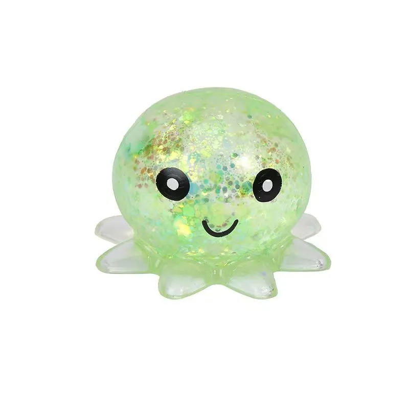 Octopus Glitter Stress Ball, Anxiety Relief Squeeze Fidget Toy - Green