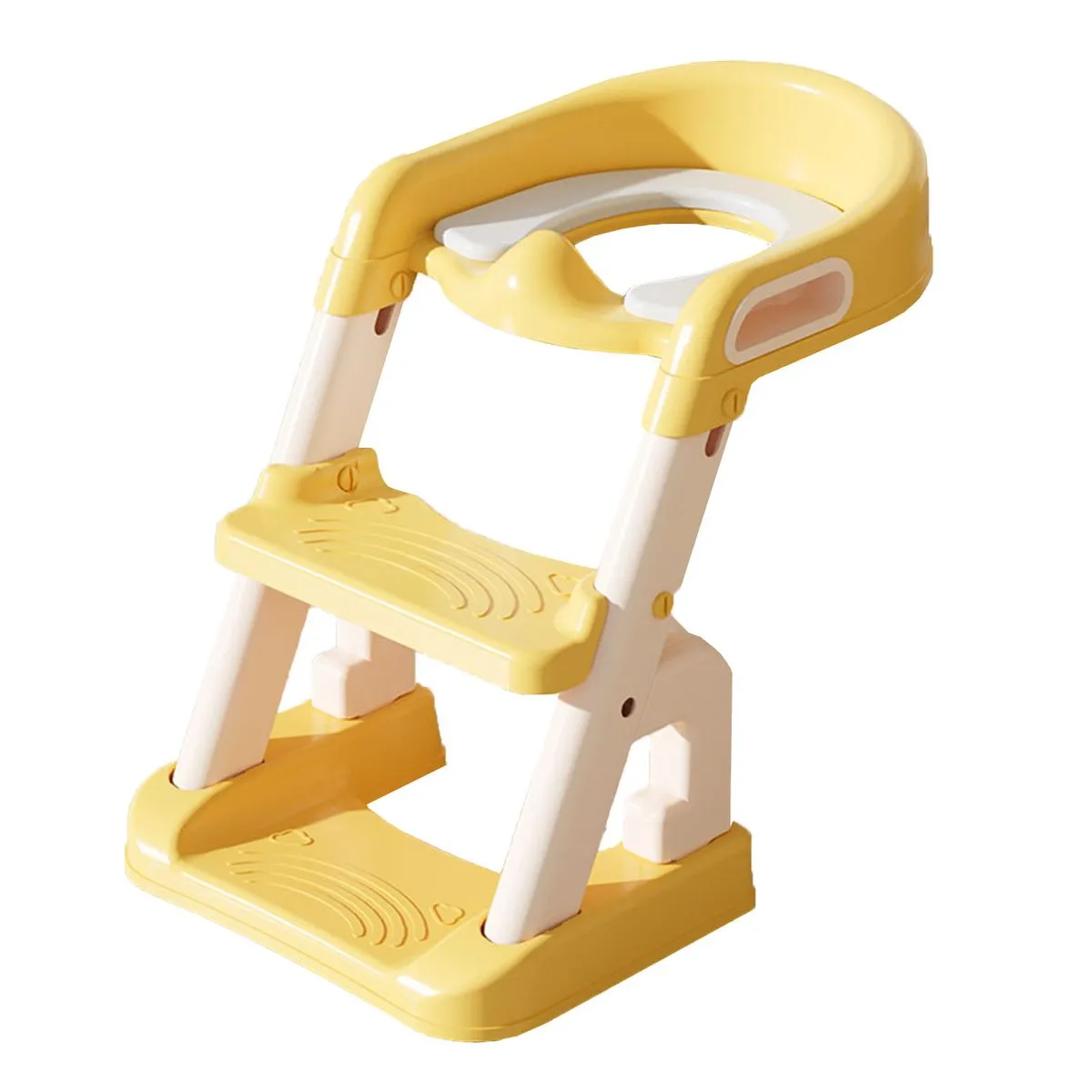 Foldable Height Adjustable Childs Potty Train Toilet Seat Ladder - Deep orange yellow