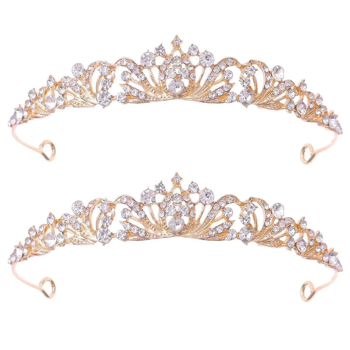 2 Pieces Tiaras for Girl Rhinestone Crowns for Birthday Halloween - Gold