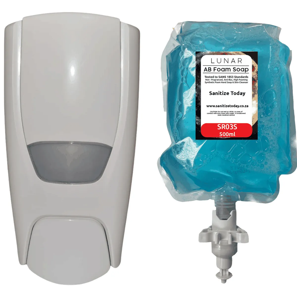 Sierra White Manual Soap Dispenser & 500ml AB Foam Soap Sachet Food Grade