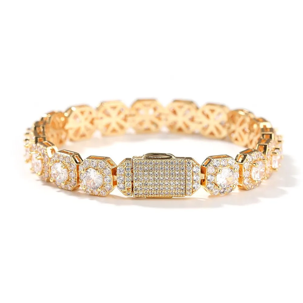 9mm Square Zircon Bracelet Hip Hop Minimalist Fashion Jewelry For Women - 9mm Rock Sugar gold 7inch…