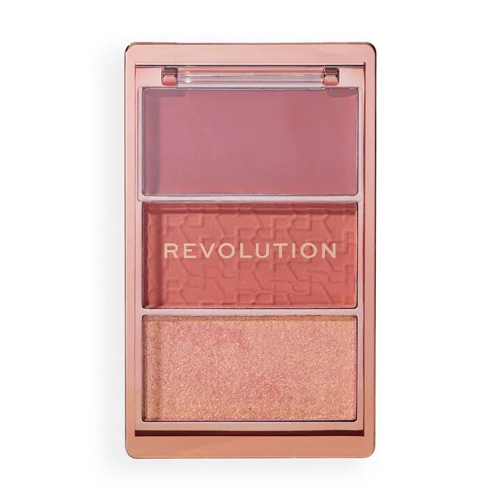 Revolution Beauty Blush Icon Trio Cream, Powder & Highlighter Palette - Aura Points Rose