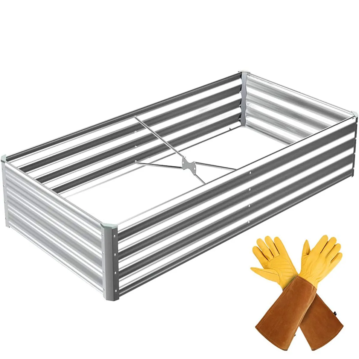 Outdoor Galvanized Garden Silver Metal Raised Bed Vegetable Planter Box-Big