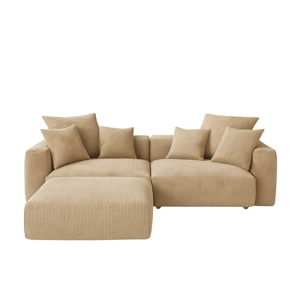 Furnity - Sophia 3 Seater Corduroy Corner Couch - Beige
