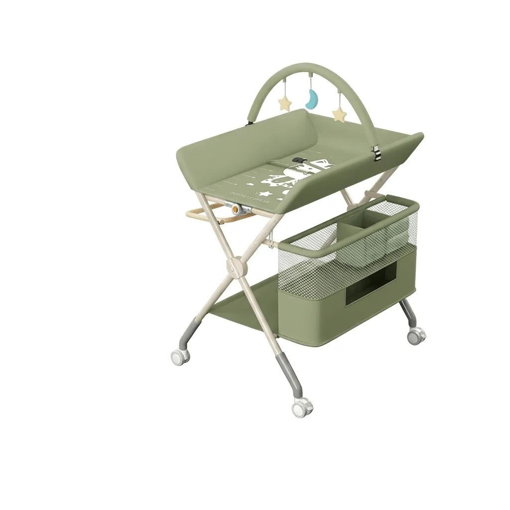 All-in-One Baby Changing Station with Storage & Mobility - Green