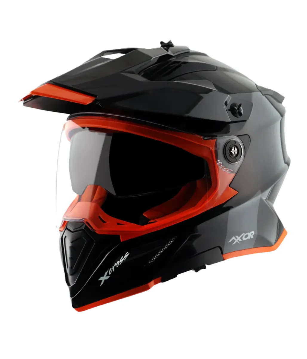 AXOR X-Cross DV Adventure Motorcycle Helmet - ABS Shell, Twin Visor, Black