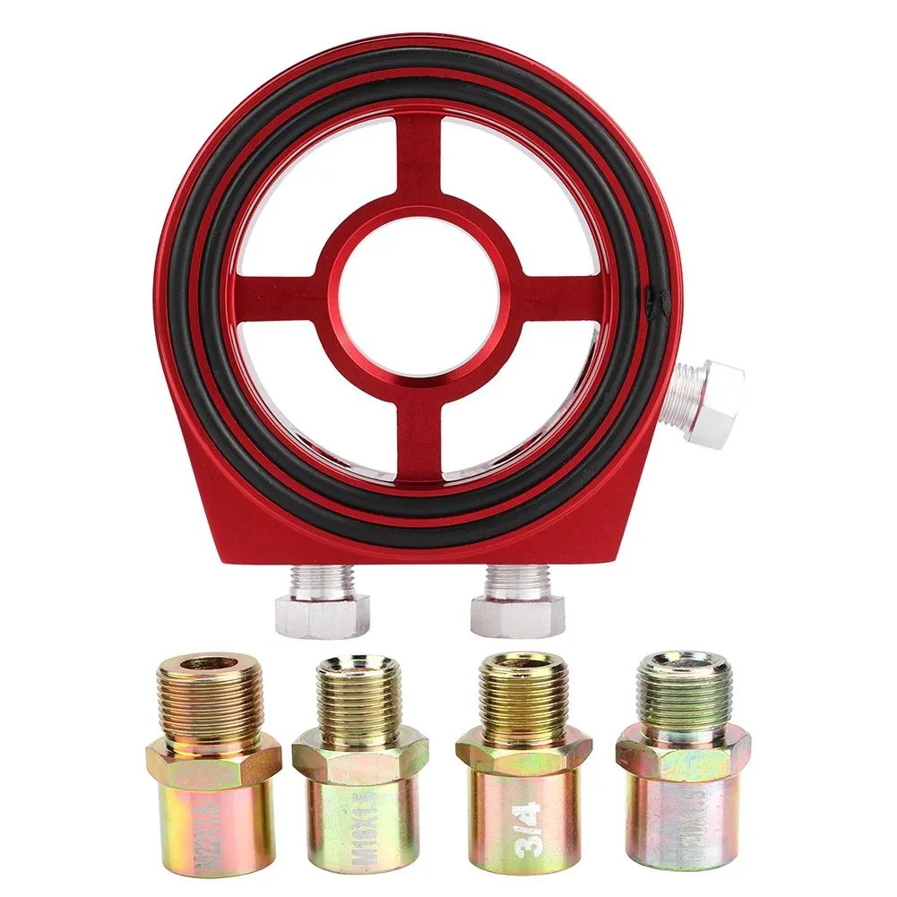 Aluminum Alloy Oil Filter Sandwich Plate Adapter Kit Red M20 3 / 4 Unf