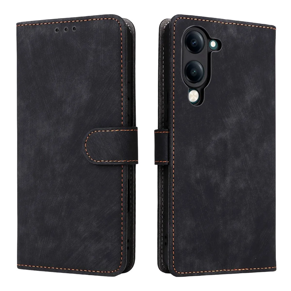 Leather Flip Cover for Vivo Y04 4G/Y29s 4G with [RFID Blocking] Flip Cases - Black