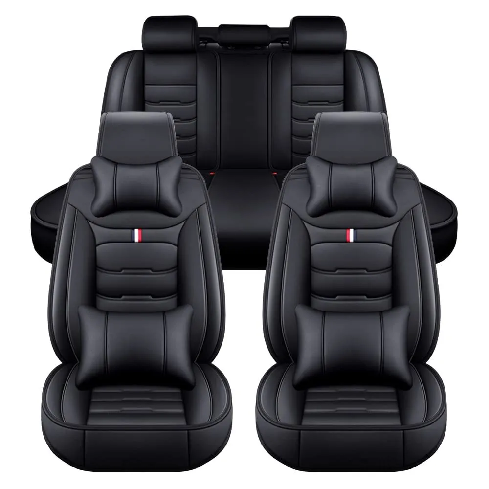 5 Seat Car Seat Covers - Universal Car Seat Sleeves PU Leather Headrest Cushion - Black