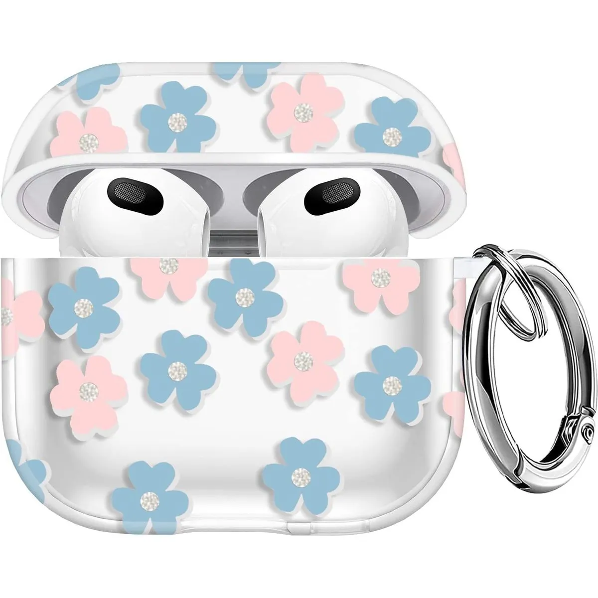 Shiny Flowers Soft TPU Protective Cover Case Compatible with AirPods 4 2024 - Blue