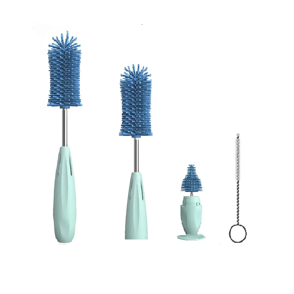 Portable Bottle Brush Set,3in1 Baby Bottle Cleaner Tool with Silicone Brush - Blue
