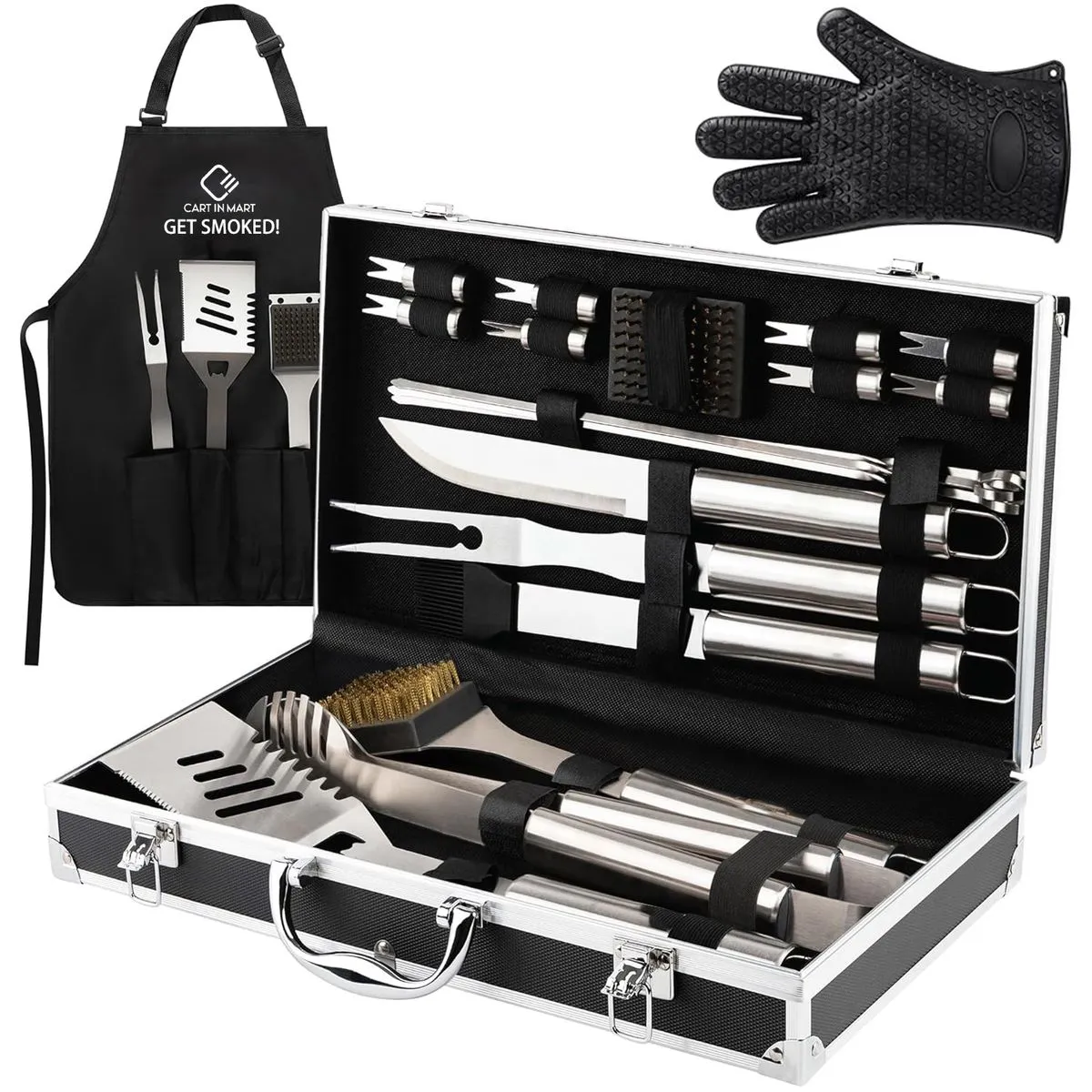 Deluxe Braai Set With Aluminum Case BBQ Tool Grill Accessories-Gift For Men