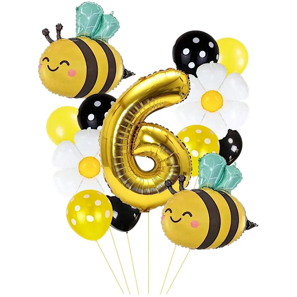 13 Piece Bumble Bee First Birthday Balloon Decoration Set - Number 6