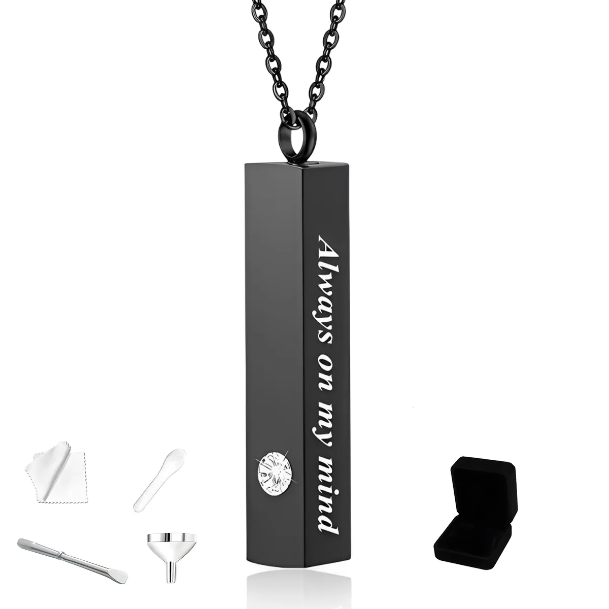 6 PCS Urn Necklace for Ashes Pendant Cremation Jewellery Cube Memento - Black